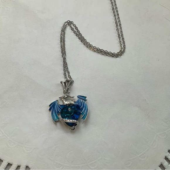 Cobalt Blue Dragon Pendant Necklace 20” Chain NEW - Picture 5 of 12